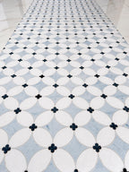 Blue Moroccan Quatrefoil Vinyl Kitchen Runner Waterproof Non-Slip Floor Mat