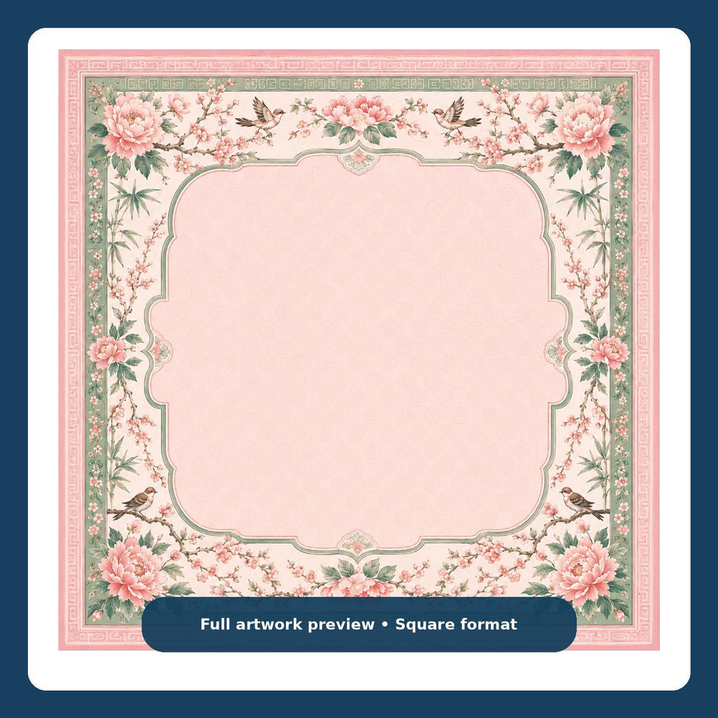 Pink Chinoiserie Mahjong Mat – Peony Bird Vegan Leather product detail