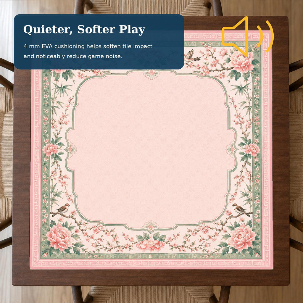 Pink Chinoiserie Mahjong Mat – Peony Bird Vegan Leather product detail