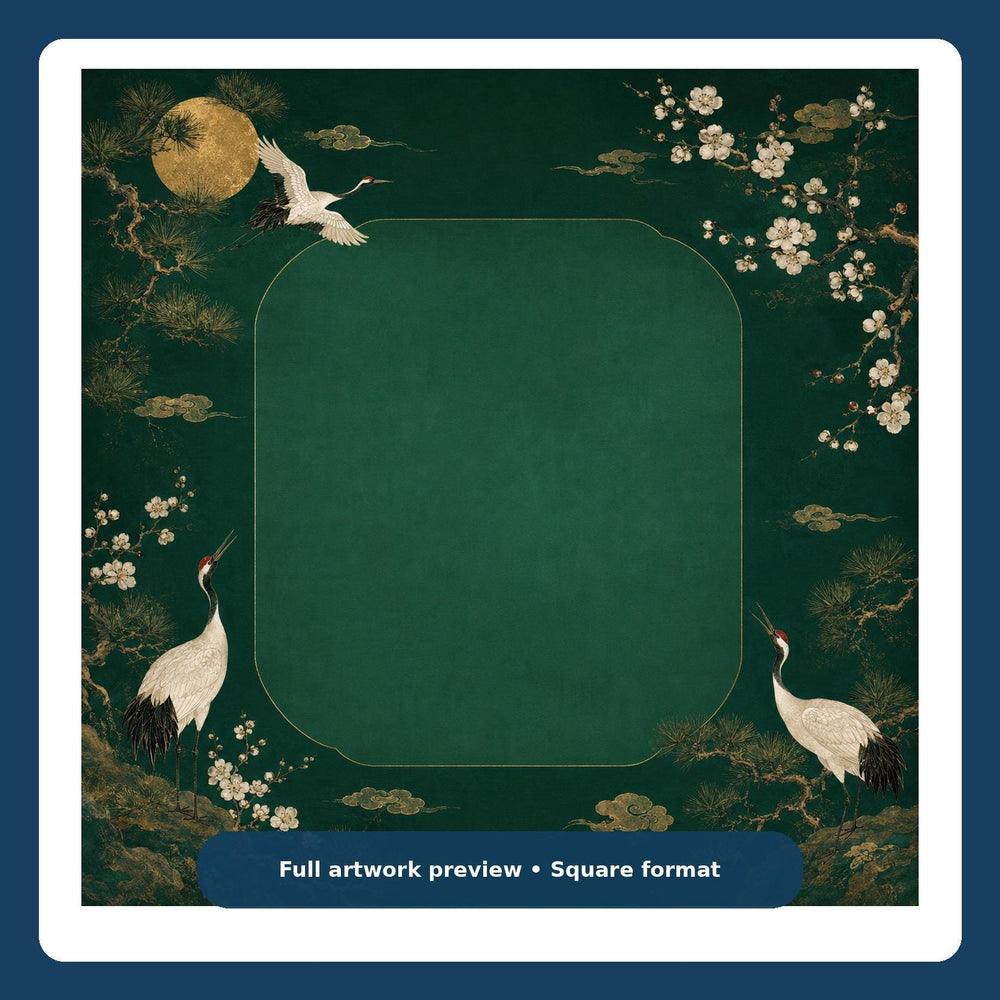 Emerald Crane Mahjong Mat – Japanese Garden Vegan Leather product detail