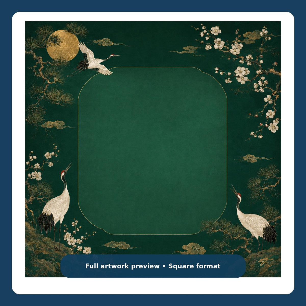 Emerald Crane Mahjong Mat – Japanese Garden Vegan Leather product detail