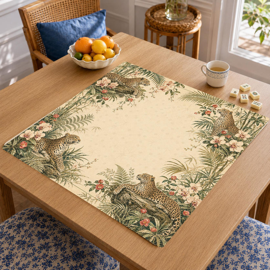Leopard Conservatory Mahjong Mat – Tropical Jungle Vegan Leather product detail