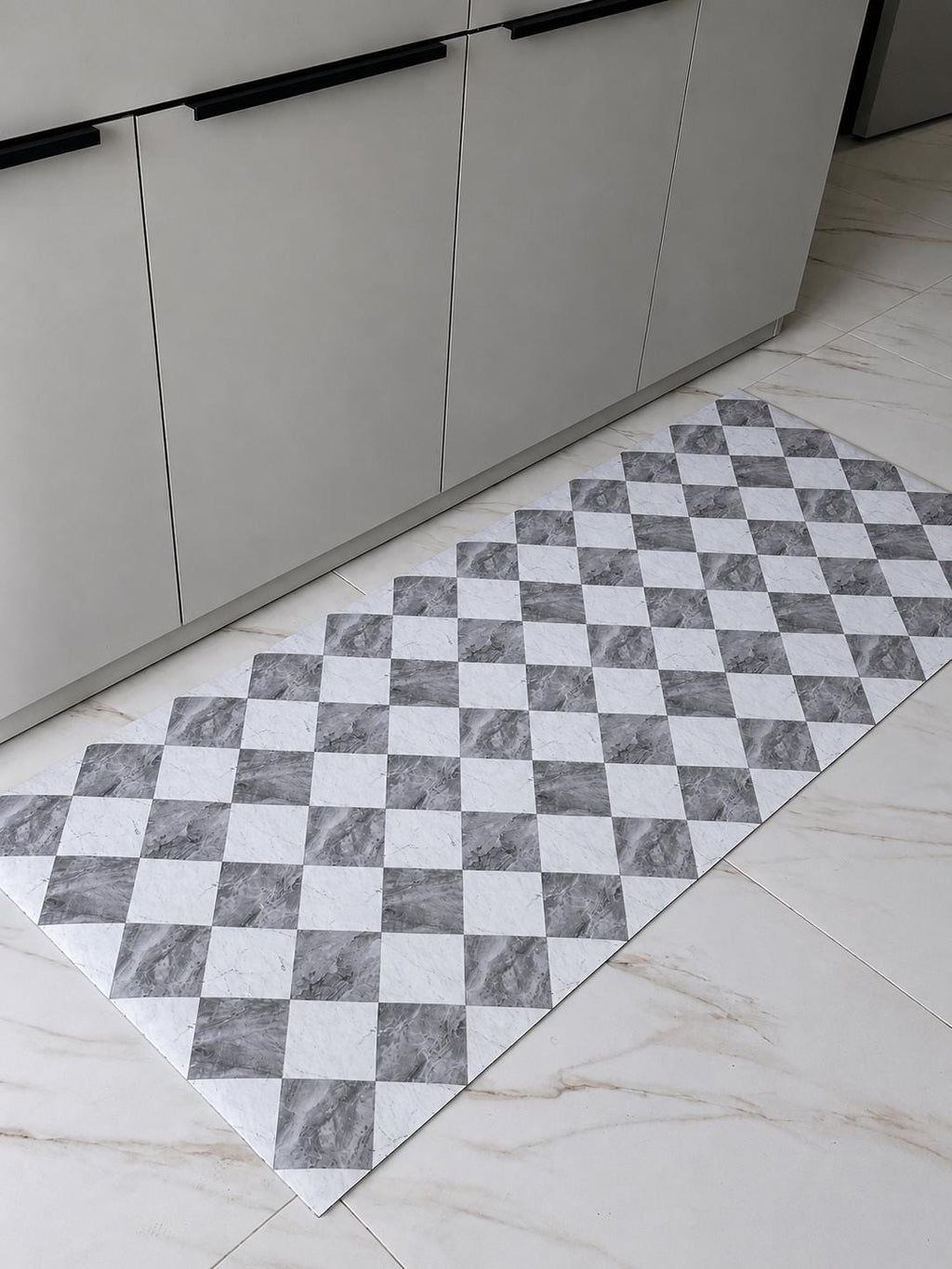 kitchen runner, checkered floor mat, marble kitchen mat, gray kitchen rug, modern kitchen rug, non slip floor mat, waterproof rug, vinyl kitchen mat, long kitchen mat, neutral kitchen mat, geometric floor mat, grey checkered rug, kitchen floor decor