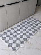 kitchen runner, checkered floor mat, marble kitchen mat, gray kitchen rug, modern kitchen rug, non slip floor mat, waterproof rug, vinyl kitchen mat, long kitchen mat, neutral kitchen mat, geometric floor mat, grey checkered rug, kitchen floor decor