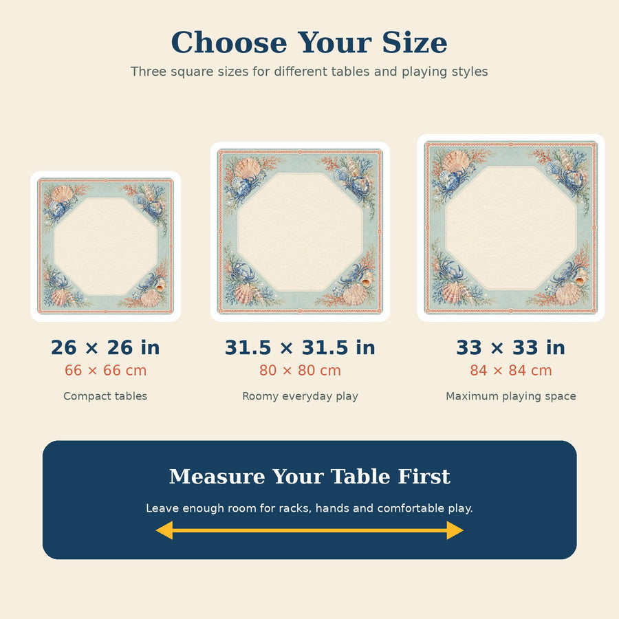 Coastal Shell Cabinet Mahjong Mat – Blue Crab and Seashell Vegan Leather product detail