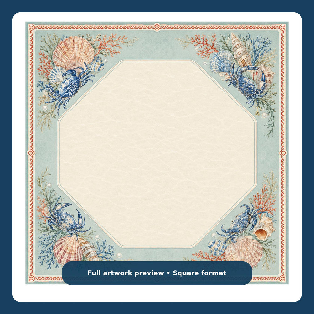 Coastal Shell Cabinet Mahjong Mat – Blue Crab and Seashell Vegan Leather product detail