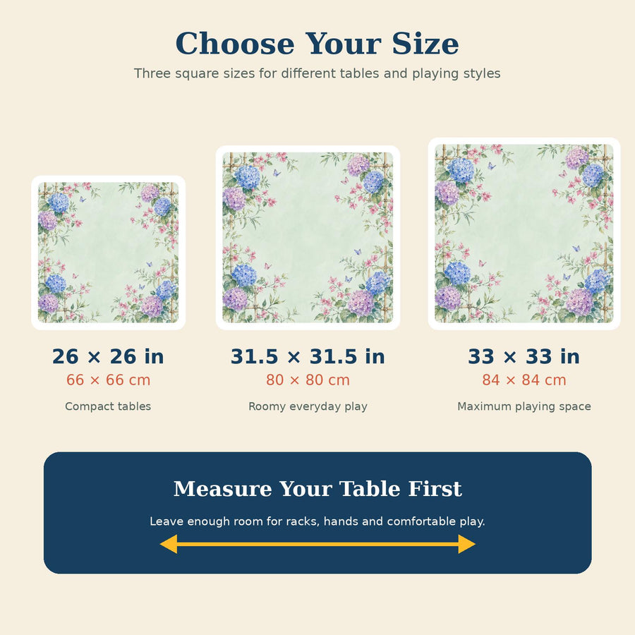 Hydrangea Trellis Mahjong Mat – Blue Purple Floral Vegan Leather product detail