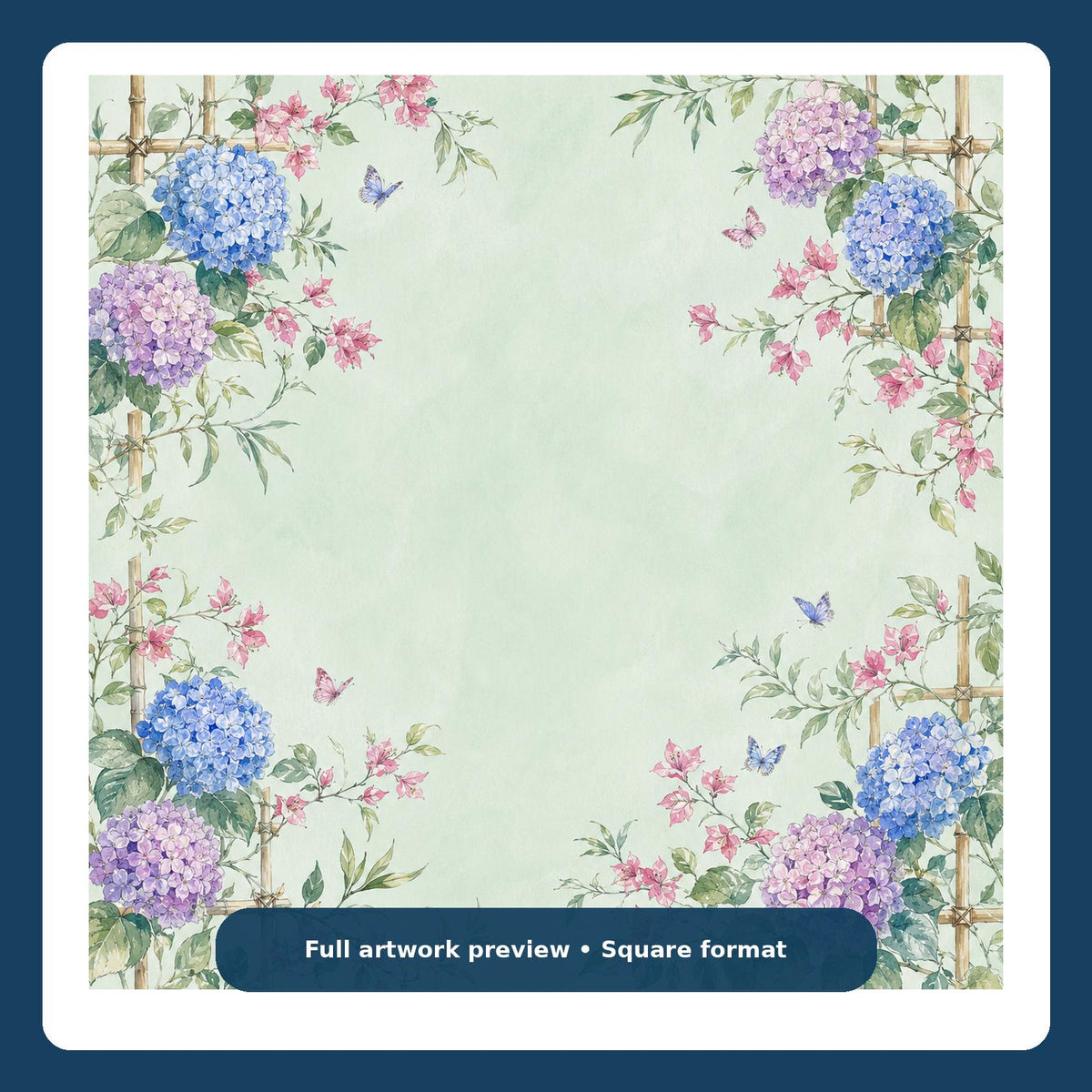Hydrangea Trellis Mahjong Mat – Blue Purple Floral Vegan Leather product detail