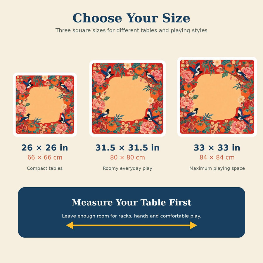 Lucky Folk Garden Mahjong Mat – Red Peony Persimmon Magpie Vegan Leather product detail
