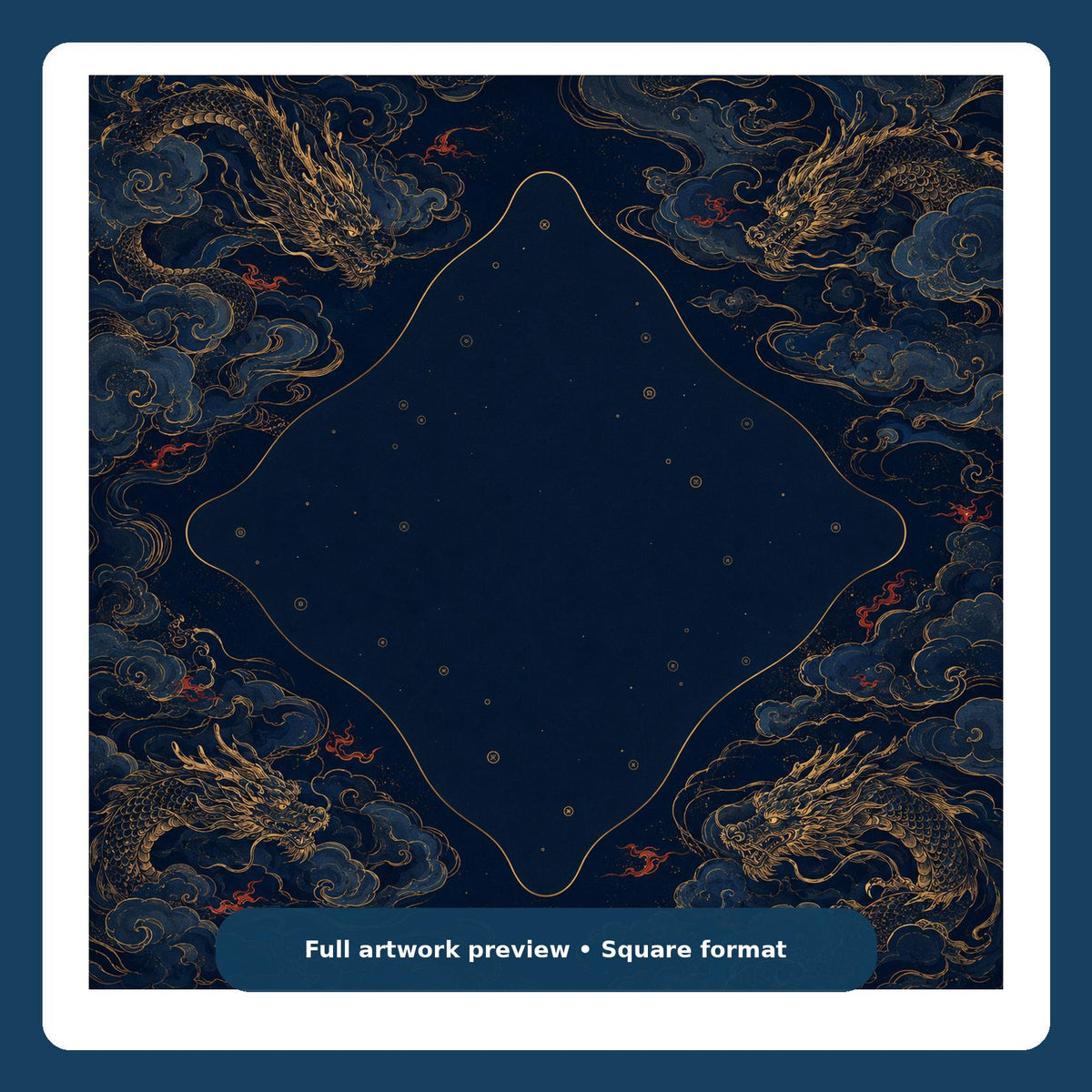 Midnight Dragon Clouds Mahjong Mat – Navy Chinese Dragon Vegan Leather product detail