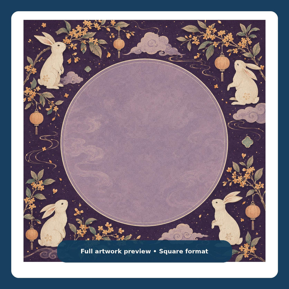 Moon Rabbit Festival Mahjong Mat – Purple Lantern Rabbit Vegan Leather product detail