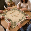 Vintage-style botanical specimens and an ornamental green border frame the warm cream center of this Victorian Herbarium Mahjong mat.