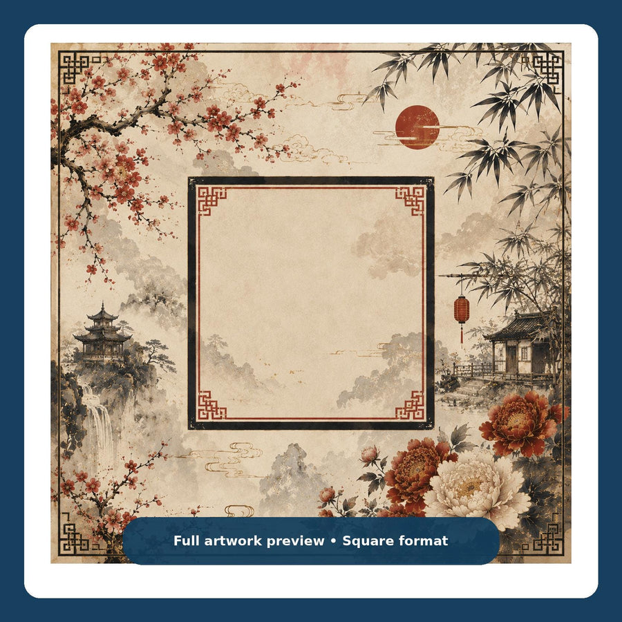 Crimson Plum Mountain Mahjong Mat – Asian Ink Garden Vegan Leather product detail