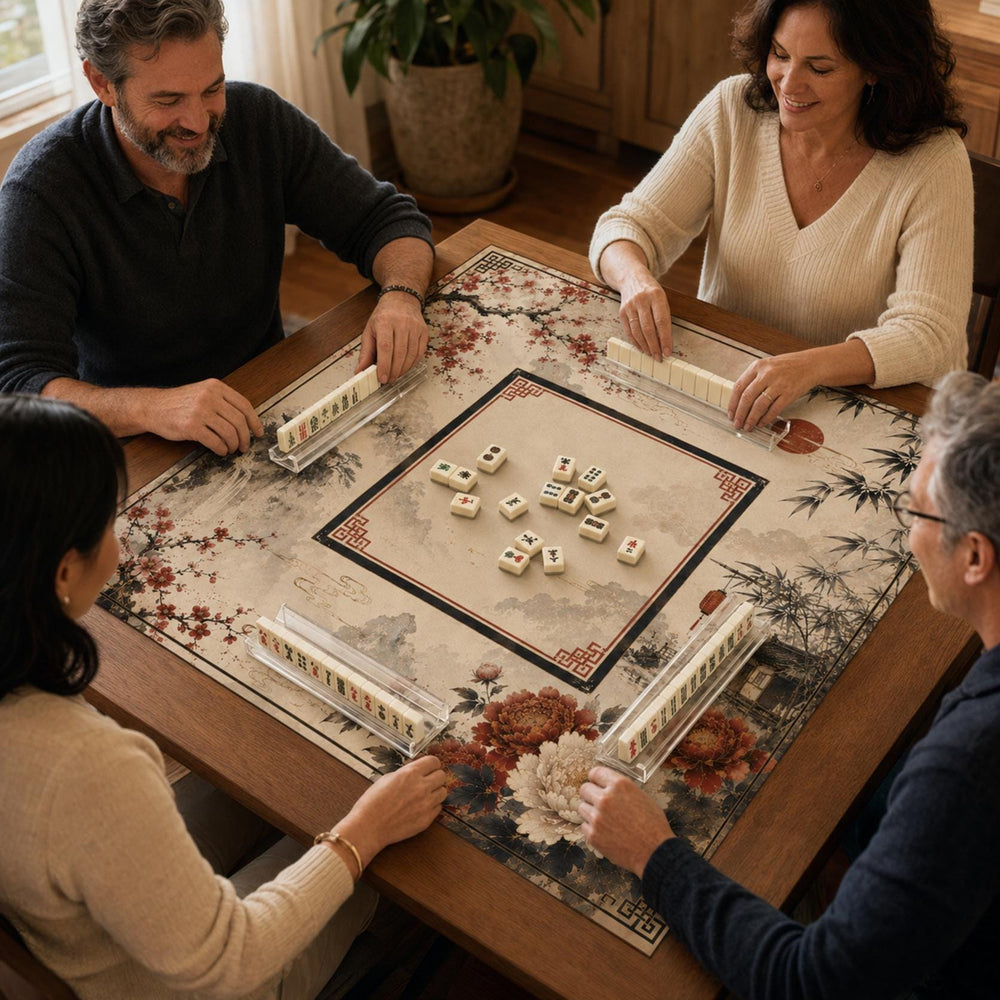 Crimson Plum Mountain Mahjong Mat – Asian Ink Garden Vegan Leather product detail