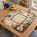 Crimson blossoms, bamboo and ink-style mountain scenery surround a cream square center outlined in dark trim on this Mahjong mat.