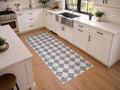 Gray White Checkered Marble Vinyl Kitchen Runner Non-Slip Wipeable Floor Mat Rug