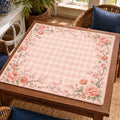 Peonies and cherry blossom branches frame a soft pink gingham playing area on this floral Mahjong mat.