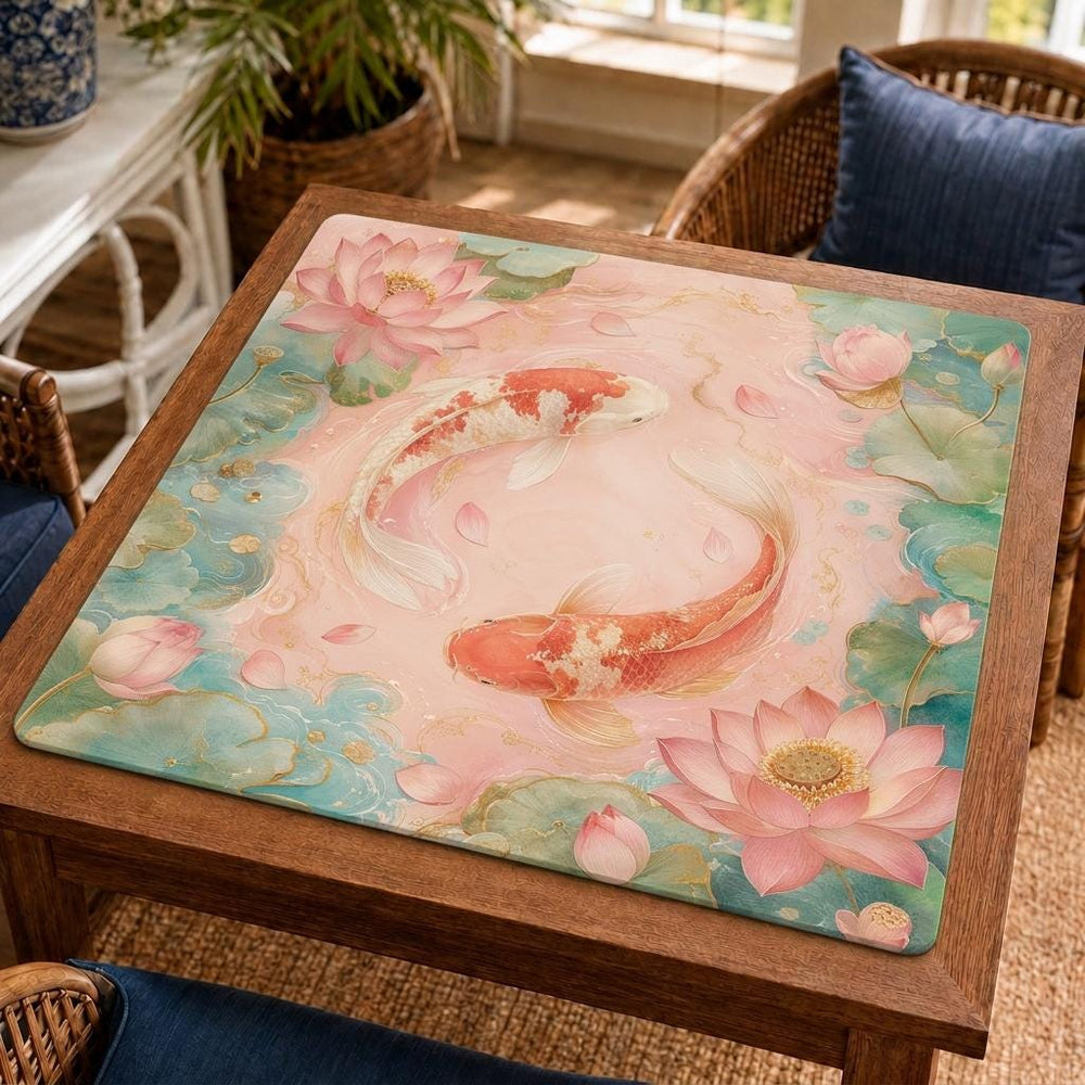 Pink Koi Lotus Mahjong Mat – Elegant Water Garden Vegan Leather product detail
