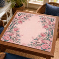 Leopards, bamboo and full peony blooms frame a softly patterned pink center on this chinoiserie Mahjong mat.