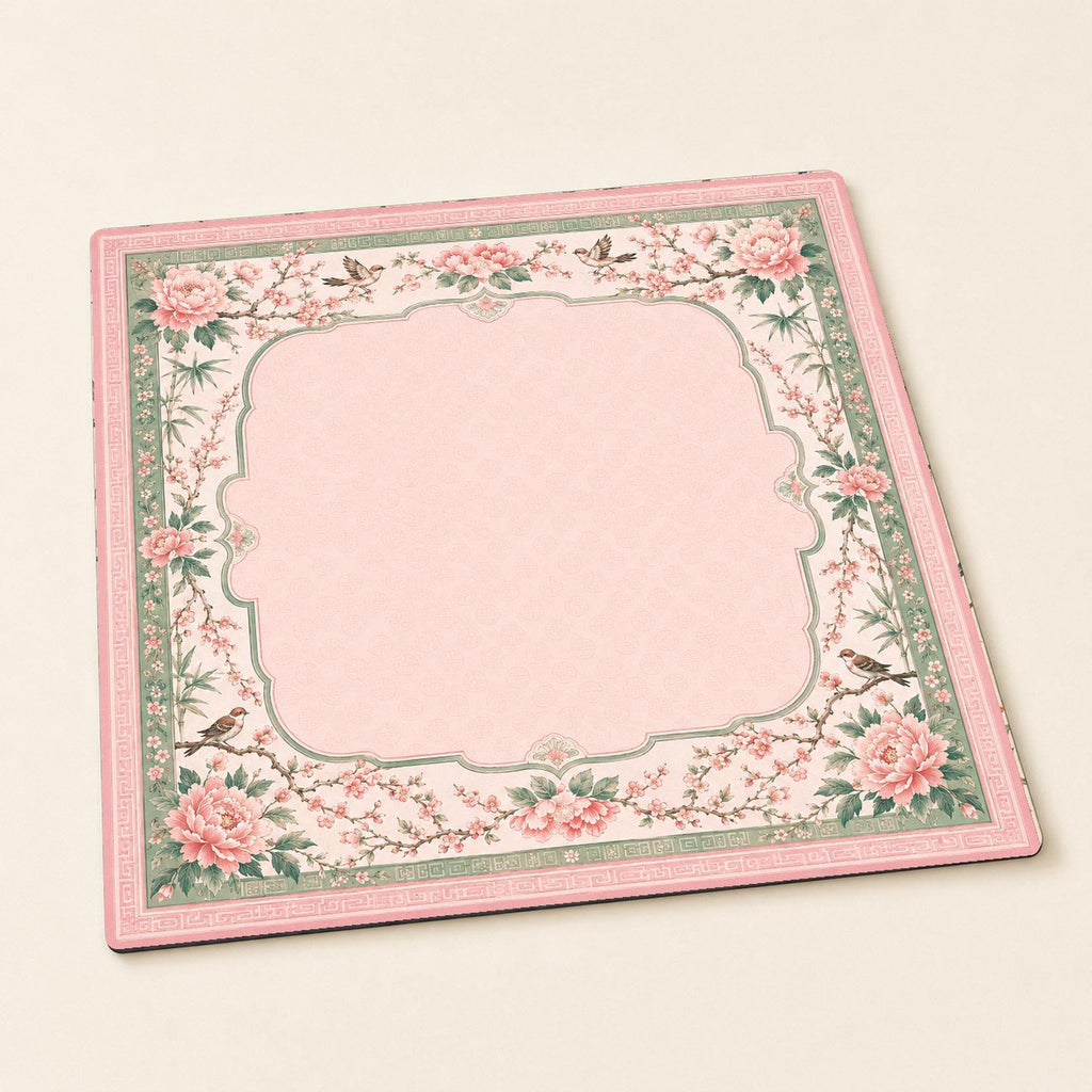 Pink Chinoiserie Mahjong Mat – Peony Bird Vegan Leather product detail