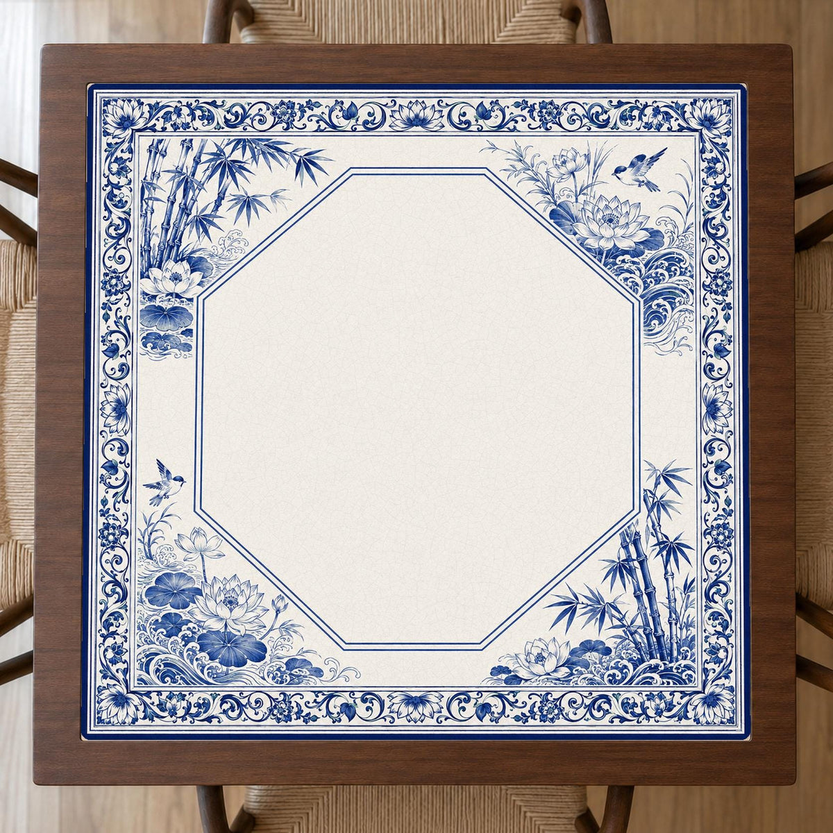 Blue and White Mahjong Mat – Indigo Porcelain Vegan Leather product detail