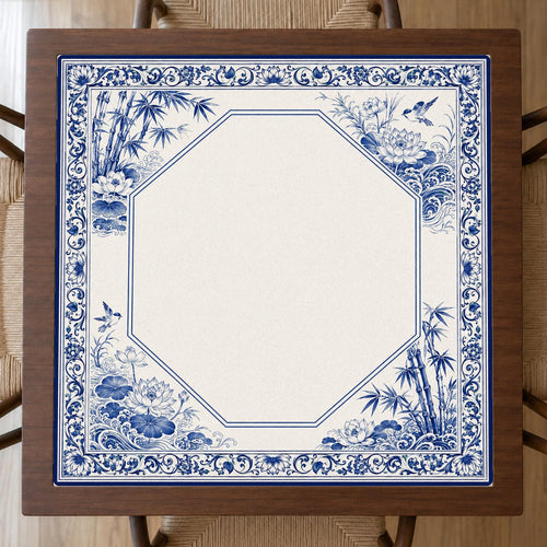 Blue and White Mahjong Mat – Indigo Porcelain Vegan Leather product detail