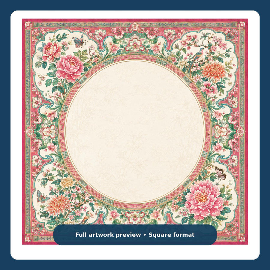 Rose Medallion Mahjong Mat – Floral Chinoiserie Vegan Leather product detail