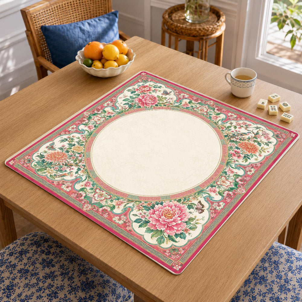 Rose Medallion Mahjong Mat – Floral Chinoiserie Vegan Leather product detail