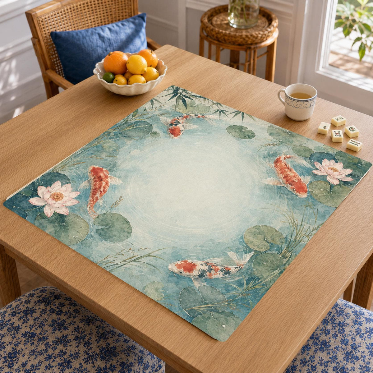 Koi Water Lily Mahjong Mat – Japanese Pond Vegan Leather product detail