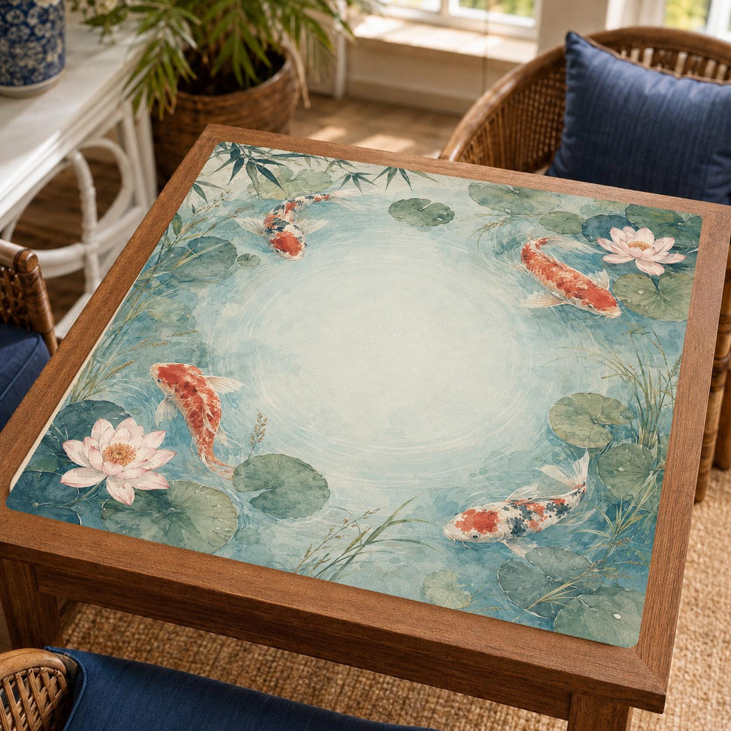 Koi Water Lily Mahjong Mat – Japanese Pond Vegan Leather product detail