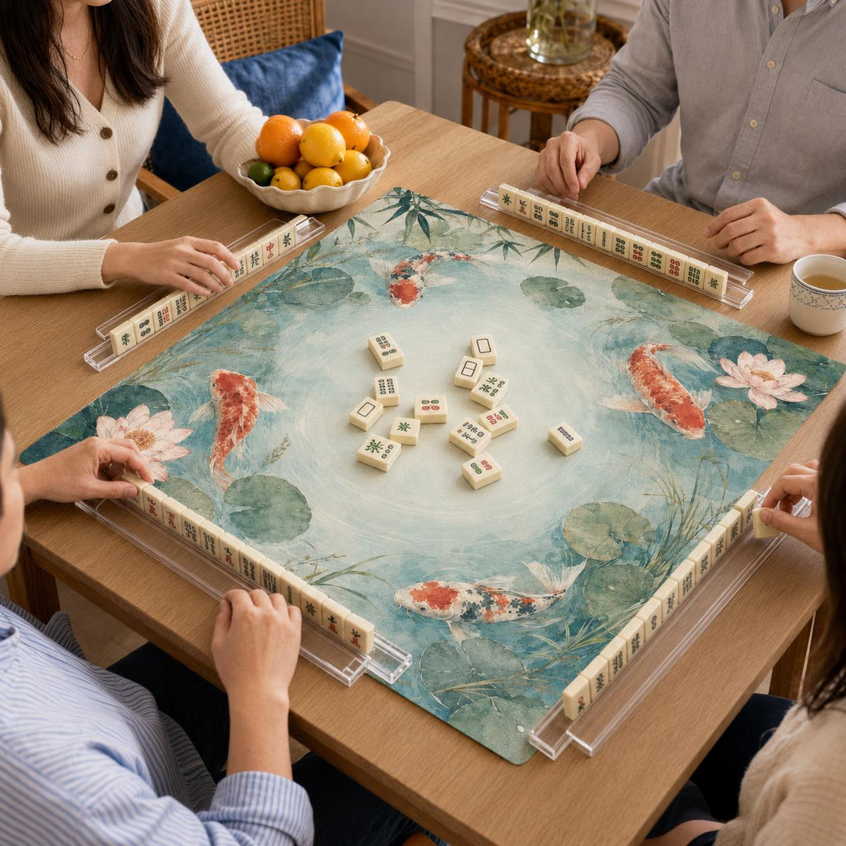Koi Water Lily Mahjong Mat – Japanese Pond Vegan Leather