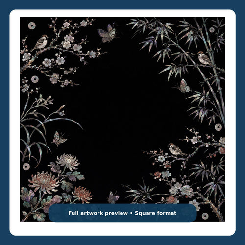 Black Lacquer Mother of Pearl Mahjong Mat – Floral Bird Vegan Leather product detail