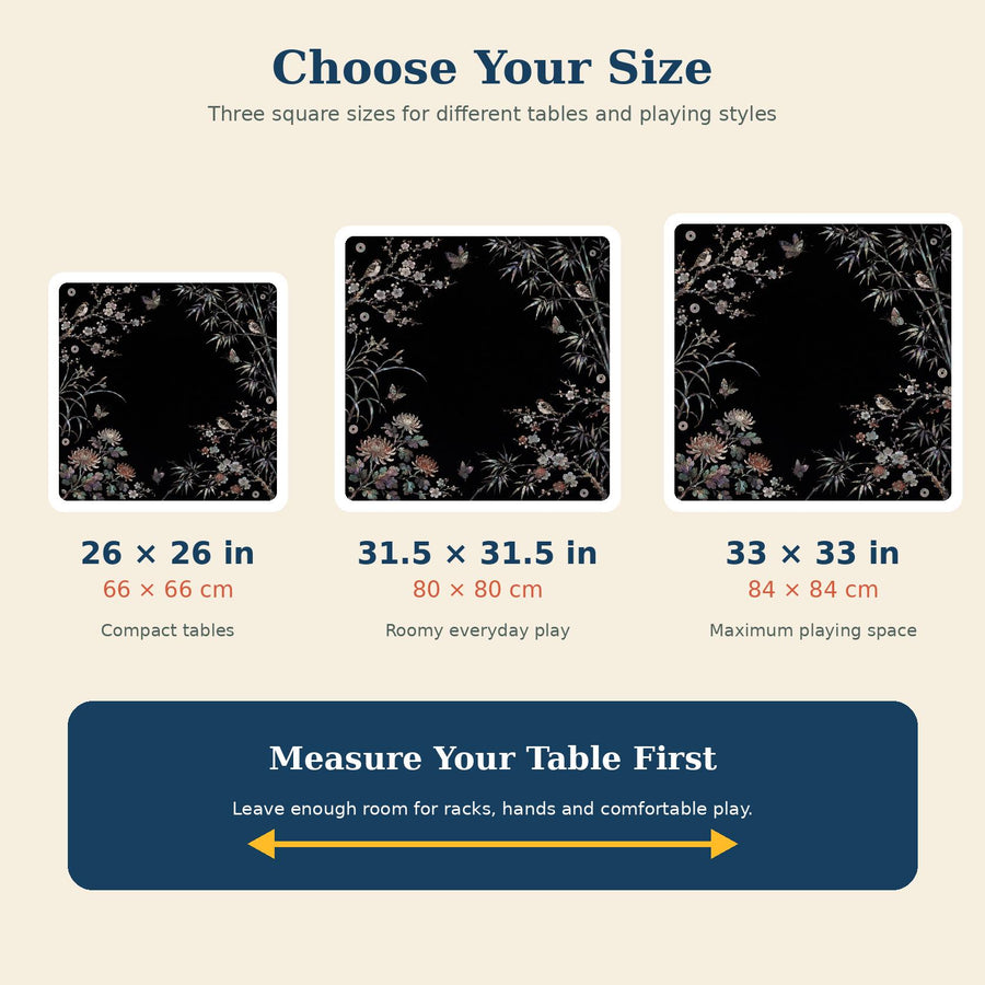 Black Lacquer Mother of Pearl Mahjong Mat – Floral Bird Vegan Leather product detail