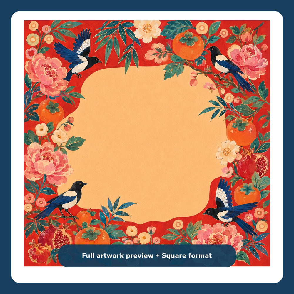 Lucky Folk Garden Mahjong Mat – Red Peony Persimmon Magpie Vegan Leather product detail
