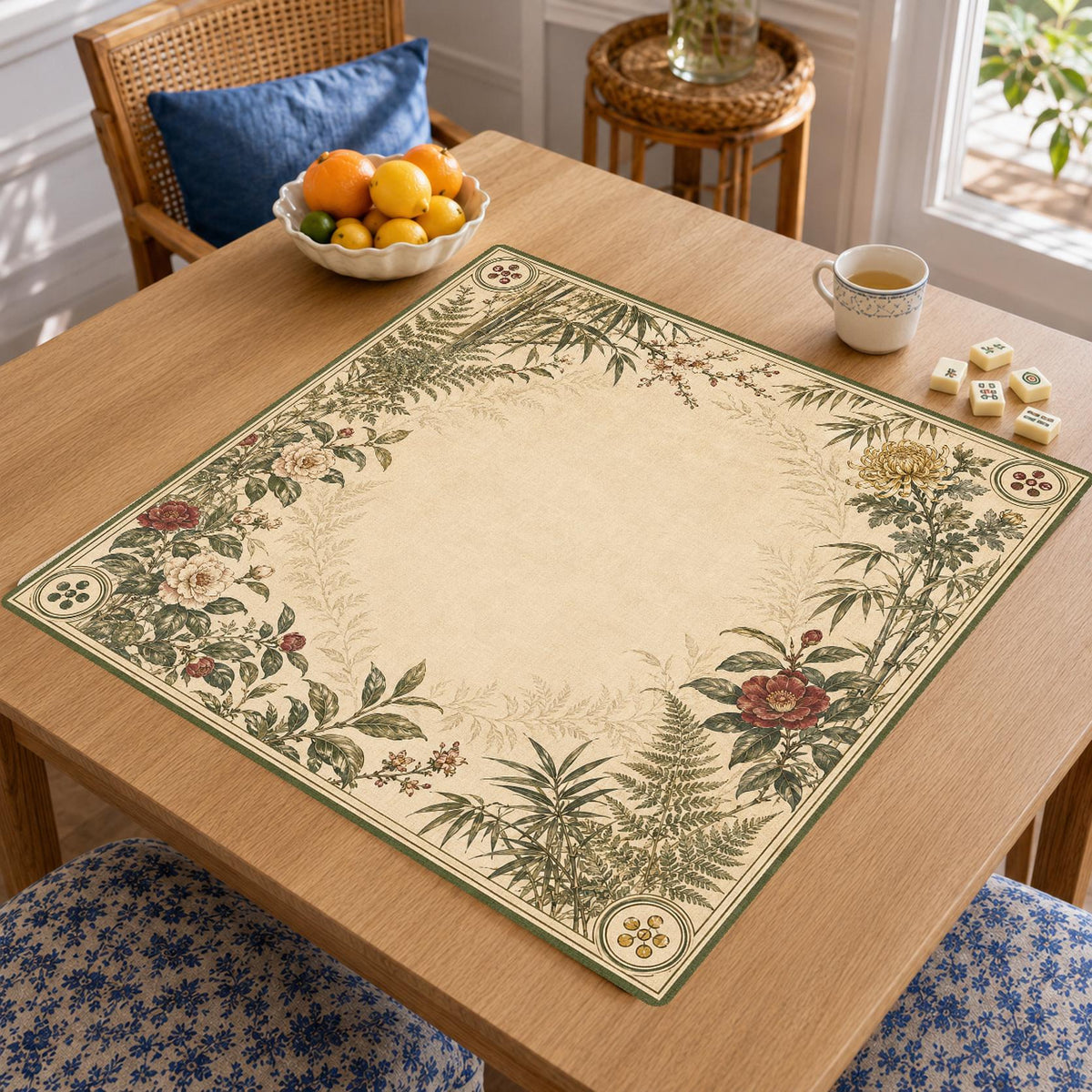 Victorian Herbarium Mahjong Mat – Vintage Botanical Vegan Leather product detail