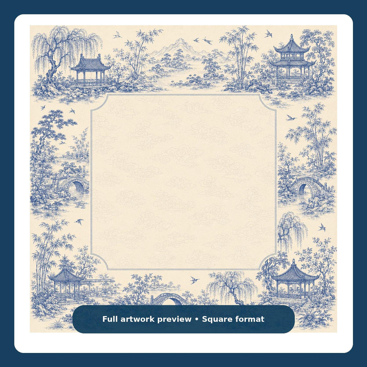 Willow Pavilion Toile Mahjong Mat – Blue and White Chinoiserie Vegan Leather product detail