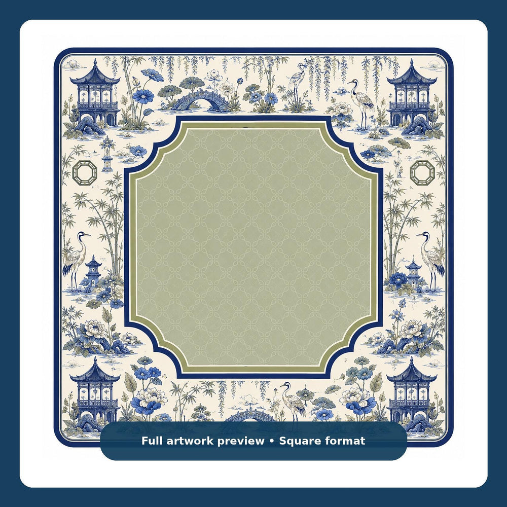 Blue Willow Crane Mahjong Mat – Chinoiserie Pavilion Vegan Leather product detail