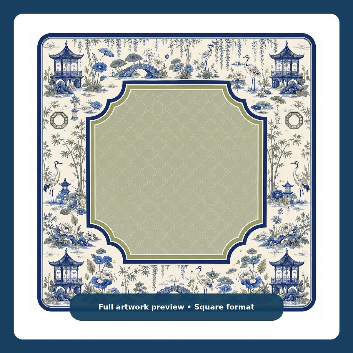 Blue Willow Crane Mahjong Mat – Chinoiserie Pavilion Vegan Leather product detail