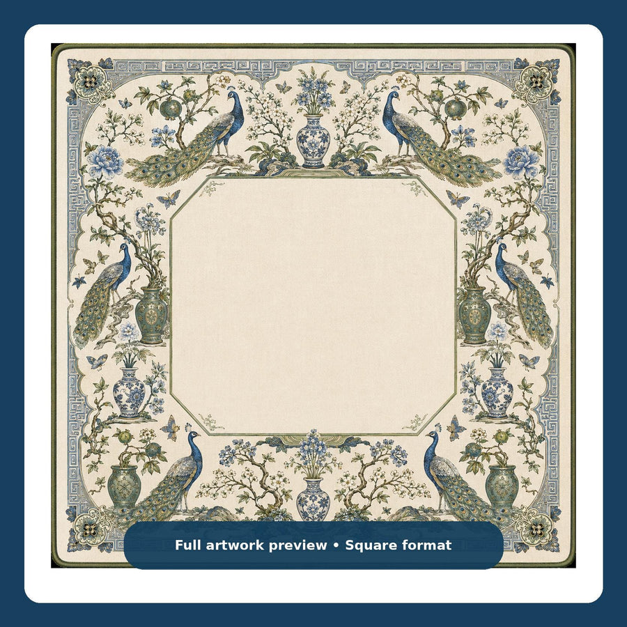 Imperial Peacock Mahjong Mat – Blue Porcelain Chinoiserie Vegan Leather product detail