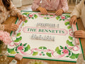 Personalized Mahjong Mat, Pink Ribbon Ginkgo Floral, Custom Family Name Game Table, 31.5 Inch