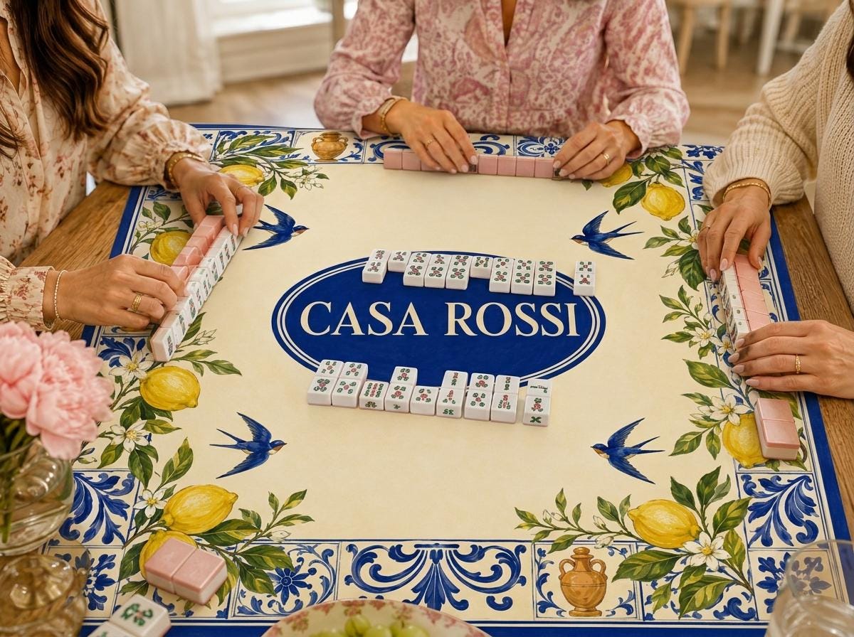 Personalized Mahjong Mat, Italian Lemon Tile Design, Family Name Game Table Gift, 31.5 Inch