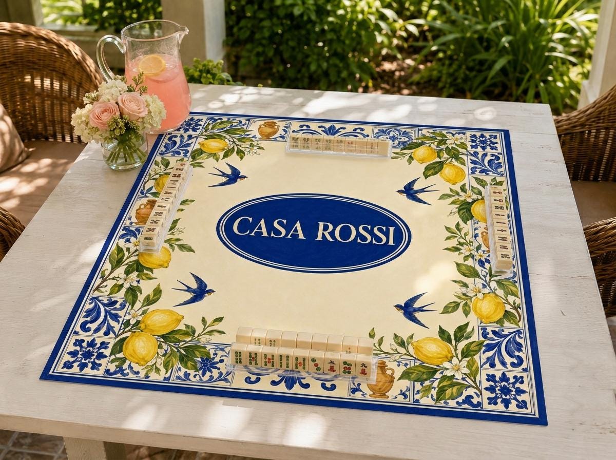 Personalized Mahjong Mat, Italian Lemon Tile Design, Family Name Game Table Gift, 31.5 Inch