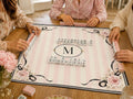 Coquette Mahjong Mat, Pink Stripe Rose Bow Monogram Design, 31.5 Inch