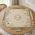Personalized Crane Mahjong Mat – Bamboo Chinoiserie Monogram product detail