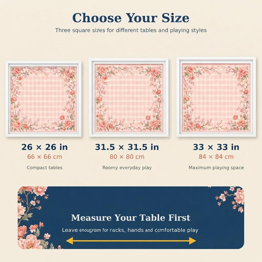 Pink Gingham Floral Mahjong Mat – Peony & Cherry Blossom Vegan Leather product detail
