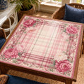 Large pink peonies frame a soft tartan playing area on this romantic floral Mahjong mat.