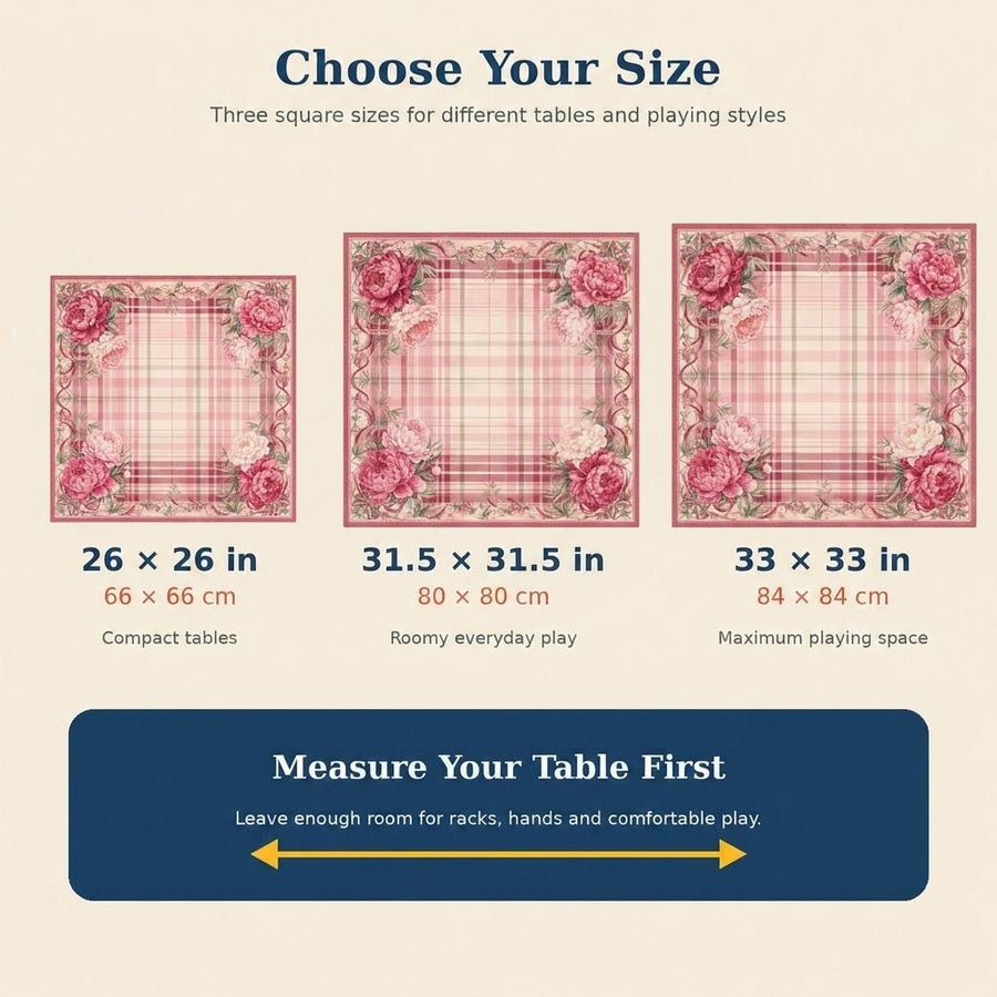 Pink Tartan Peony Mahjong Mat – Romantic Floral Vegan Leather product detail
