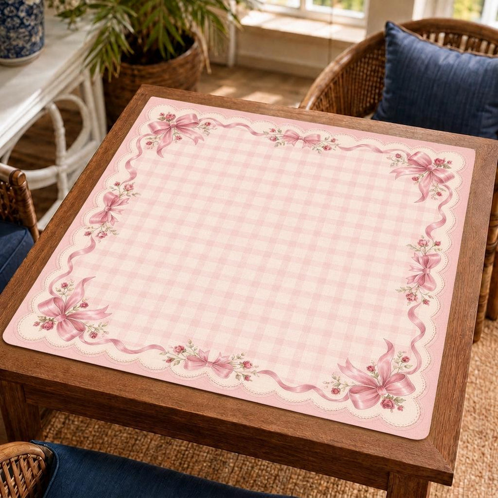 Pink Gingham Bow Mahjong Mat – Coquette Rose Vegan Leather product detail