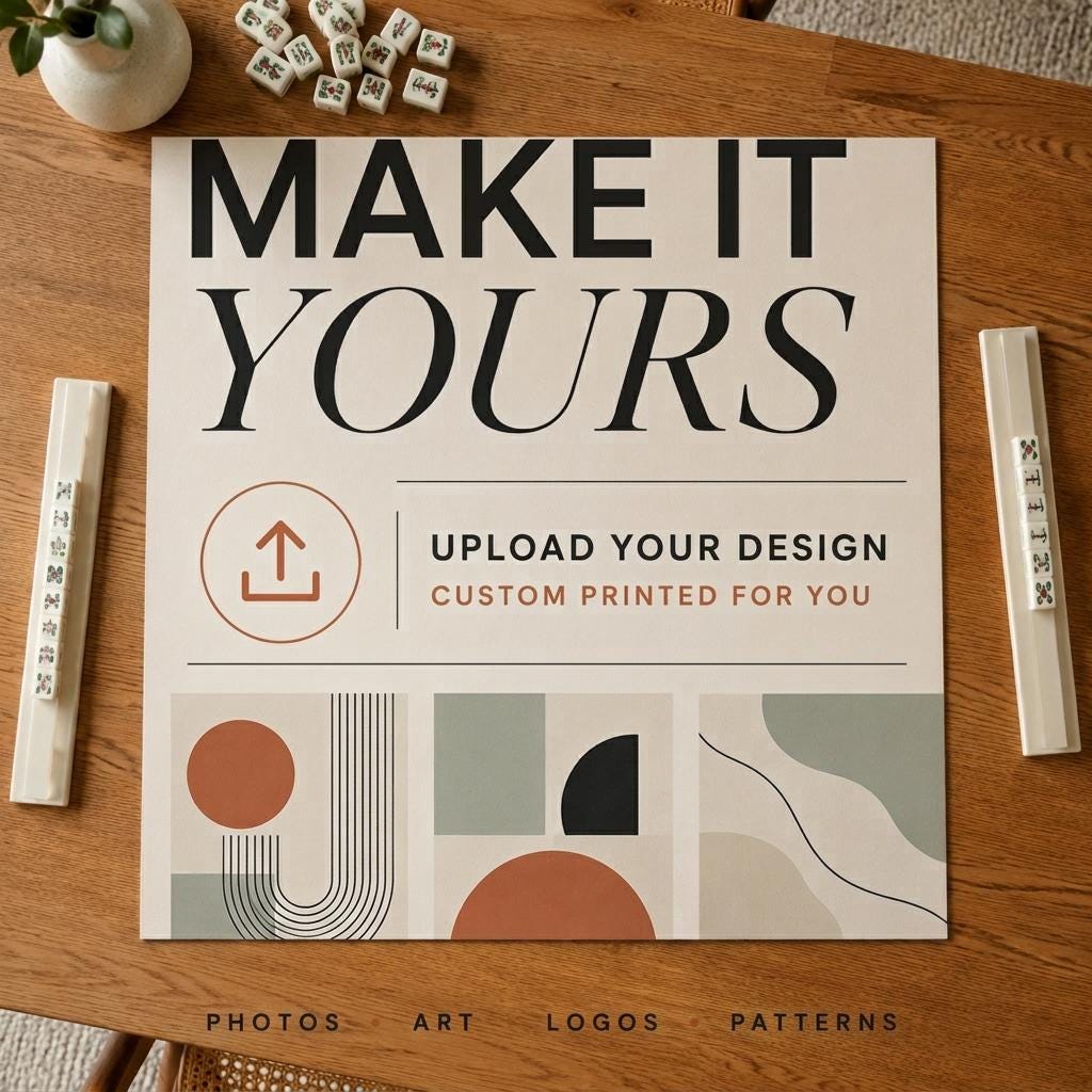 Custom Printed Mahjong Mat, Upload Your Own Design, Vegan Leather Mat, 31.5 Inch