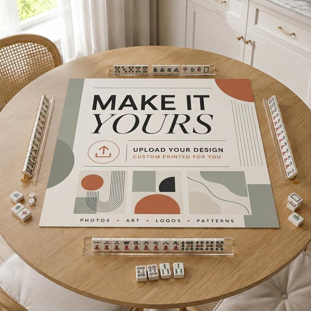 Custom Printed Mahjong Mat, Upload Your Own Design, Vegan Leather Mat, 31.5 Inch